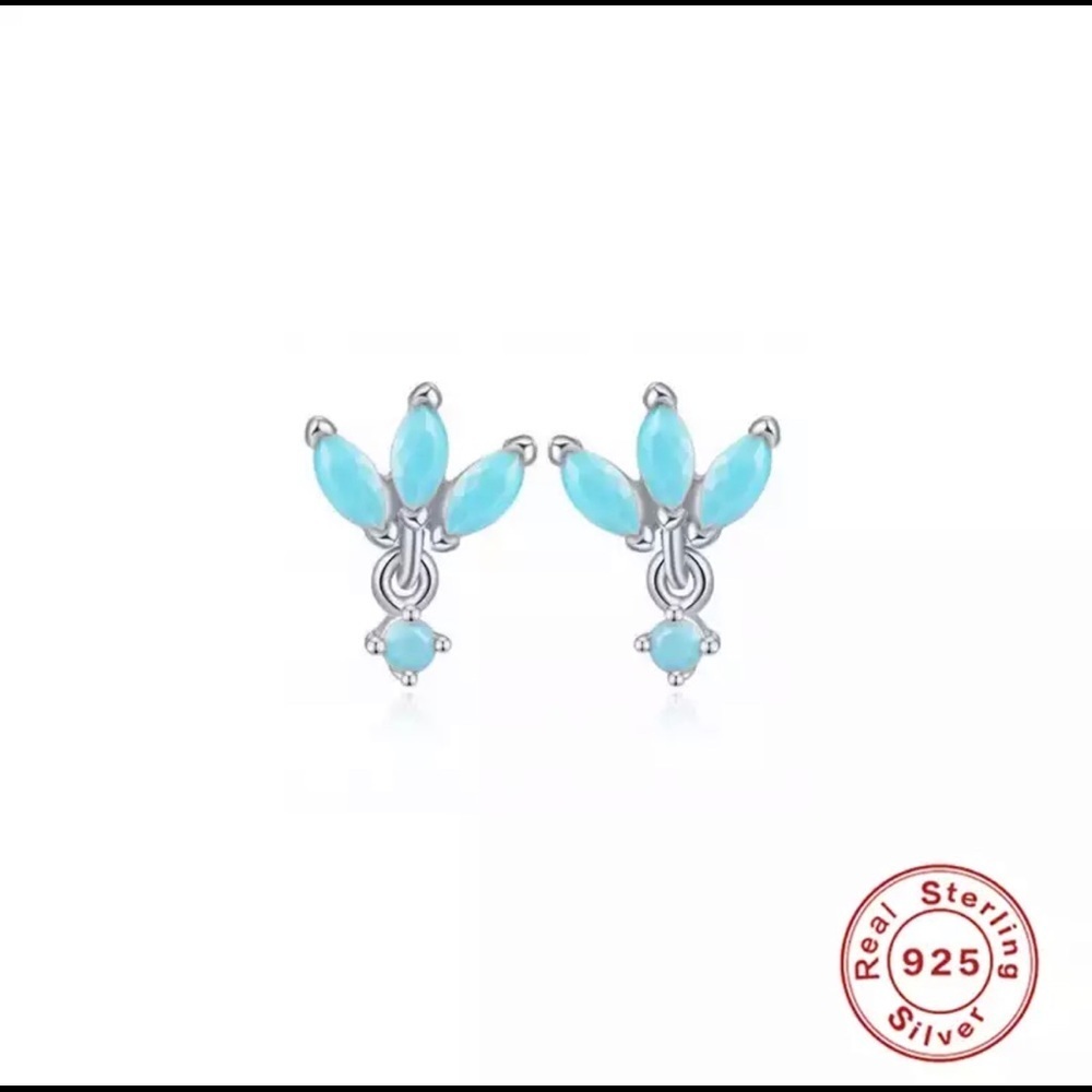 Aqua Blue Lotus Earring Silver